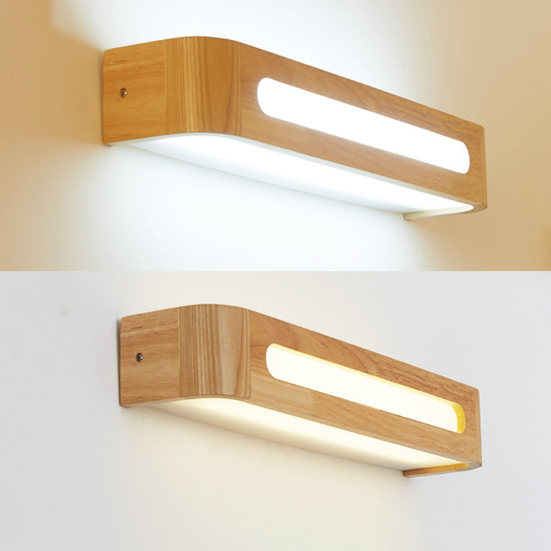 Square Shape Wood Wall Sconce Modern Style 1-Light Mirror Wall Light Fixtures in Brown