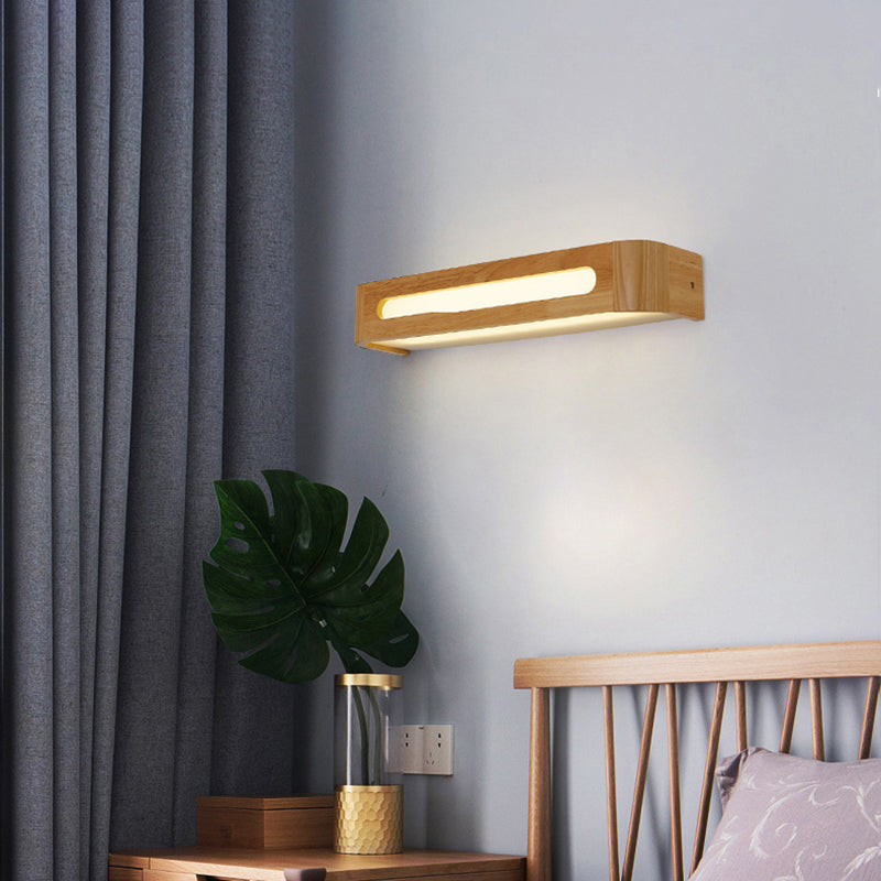 Square Shape Wood Wall Sconce Modern Style 1-Light Mirror Wall Light Fixtures in Brown