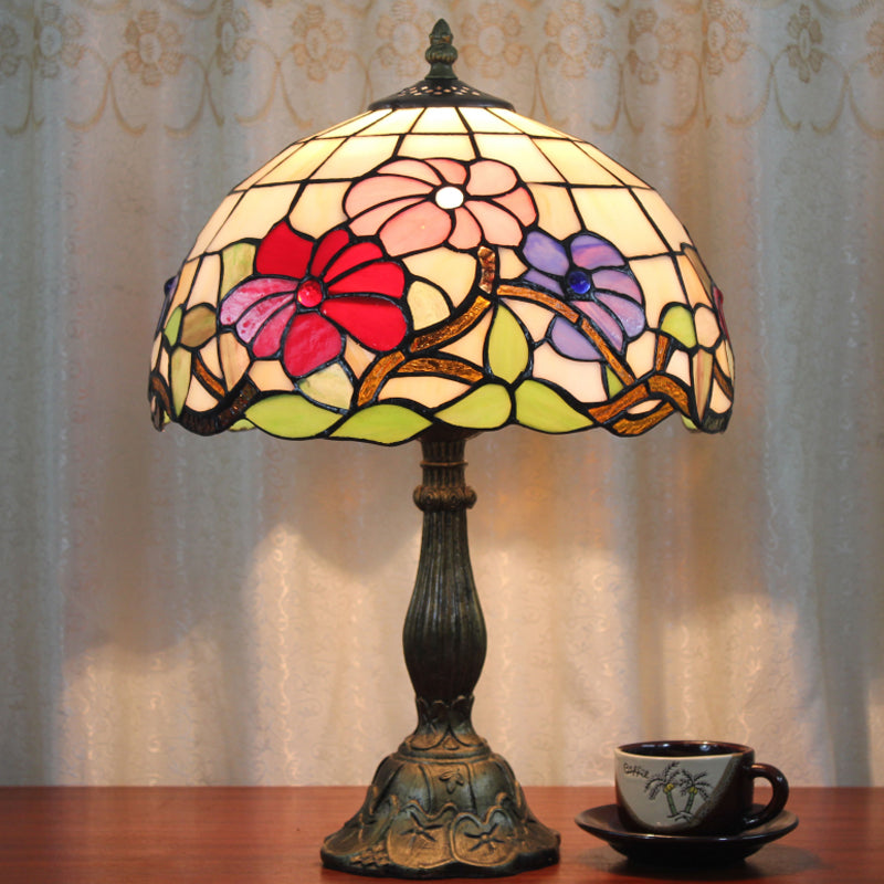 Tiffany Style Table Lamp 1-Light Desk Lamp with Glass Shade for Bedroom