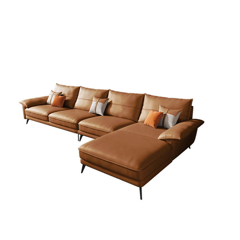 Brown Genuine Leather Sectional Sofa Set Pillow Top Arm Sectionals Couch with Pillows