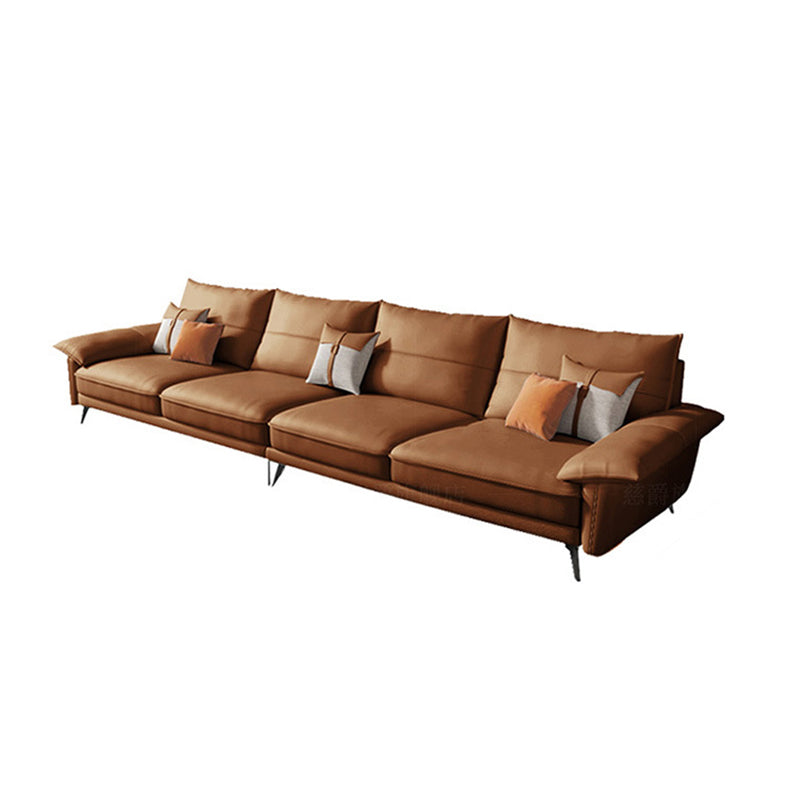 Brown Genuine Leather Sectional Sofa Set Pillow Top Arm Sectionals Couch with Pillows