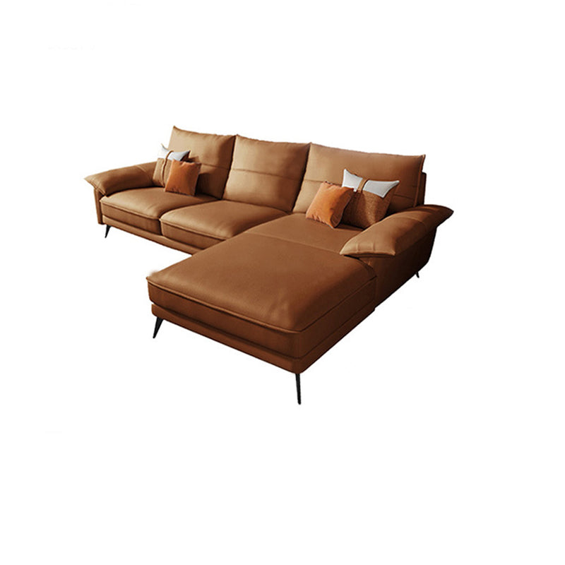 Brown Genuine Leather Sectional Sofa Set Pillow Top Arm Sectionals Couch with Pillows