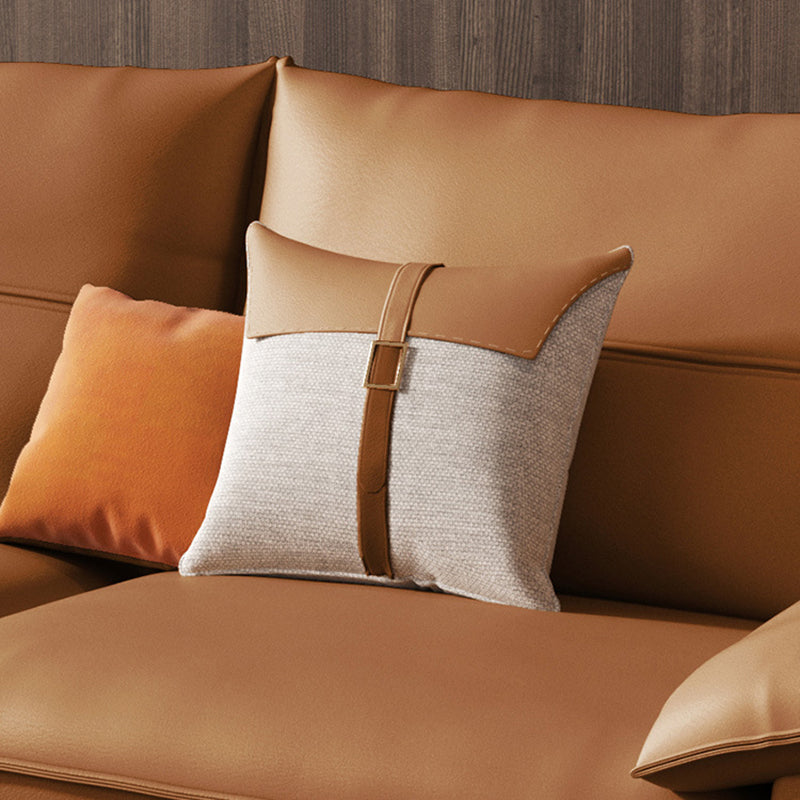 Brown Genuine Leather Sectional Sofa Set Pillow Top Arm Sectionals Couch with Pillows