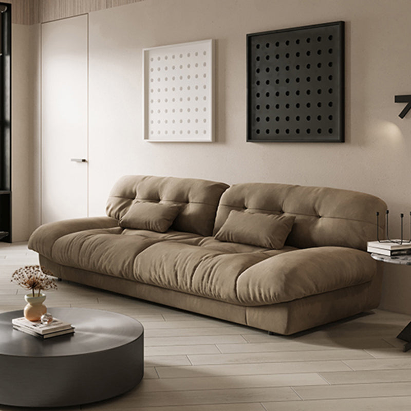 Brown Modern Armless Chesterfield Sofa with Bolster Pillows for Living Room, Apartment