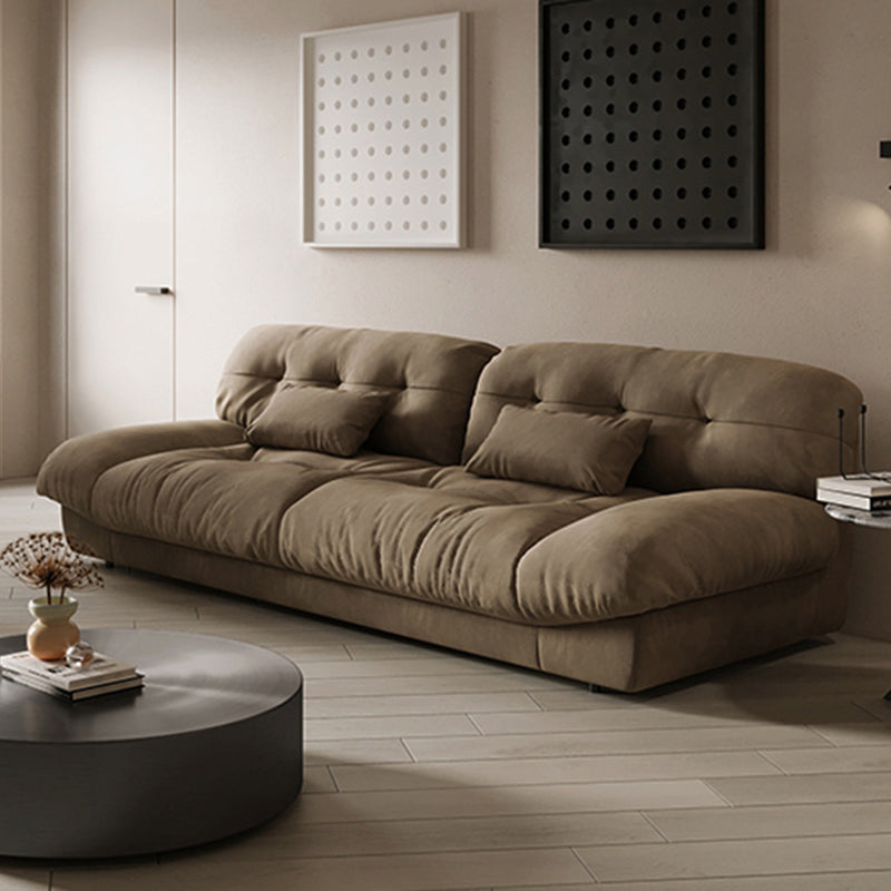 Brown Modern Armless Chesterfield Sofa with Bolster Pillows for Living Room, Apartment