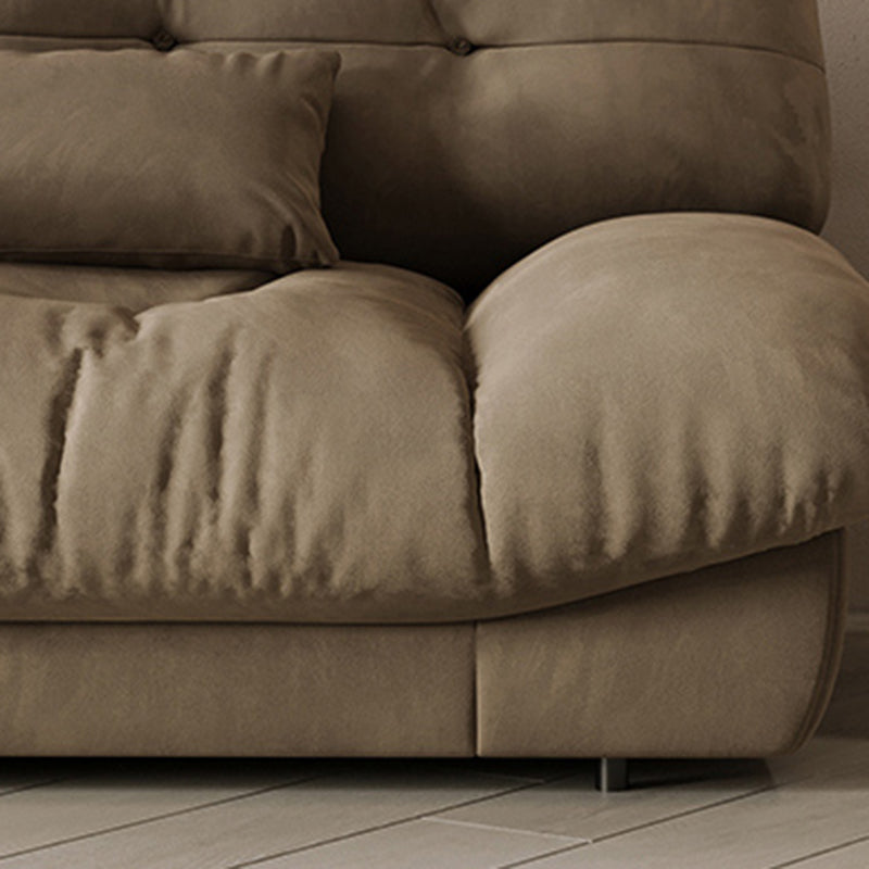 Brown Modern Armless Chesterfield Sofa with Bolster Pillows for Living Room, Apartment