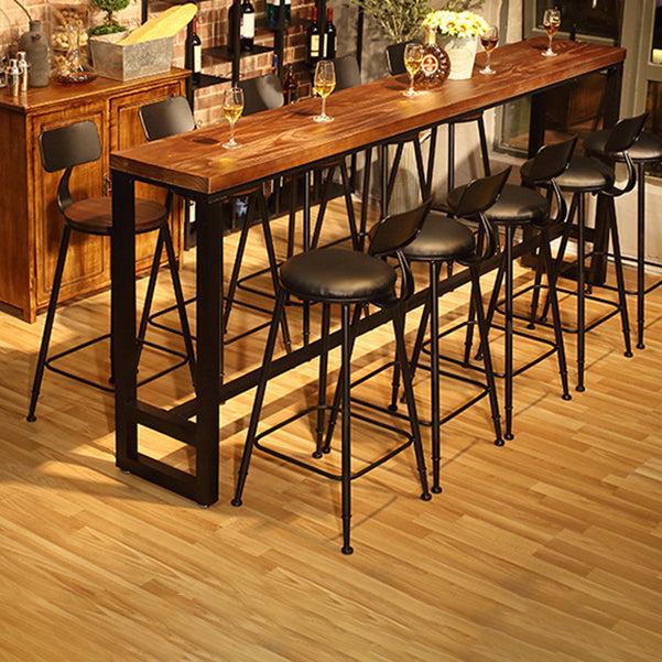 Natural Wood Top Bar Table Rectangle Industrial Footrest Indoor Bar Dining Table