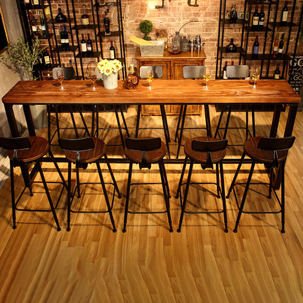 Natural Wood Top Bar Table Rectangle Industrial Footrest Indoor Bar Dining Table
