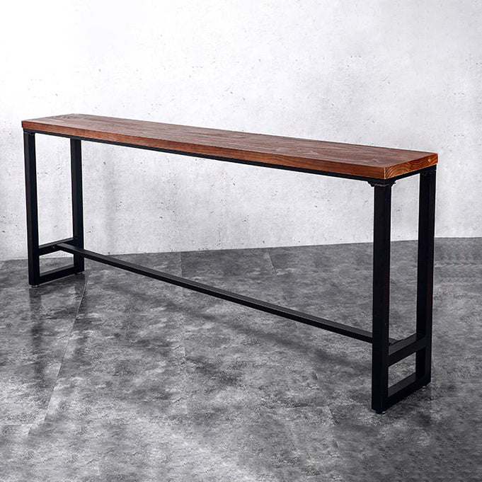 Natural Wood Top Bar Table Rectangle Industrial Footrest Indoor Bar Dining Table