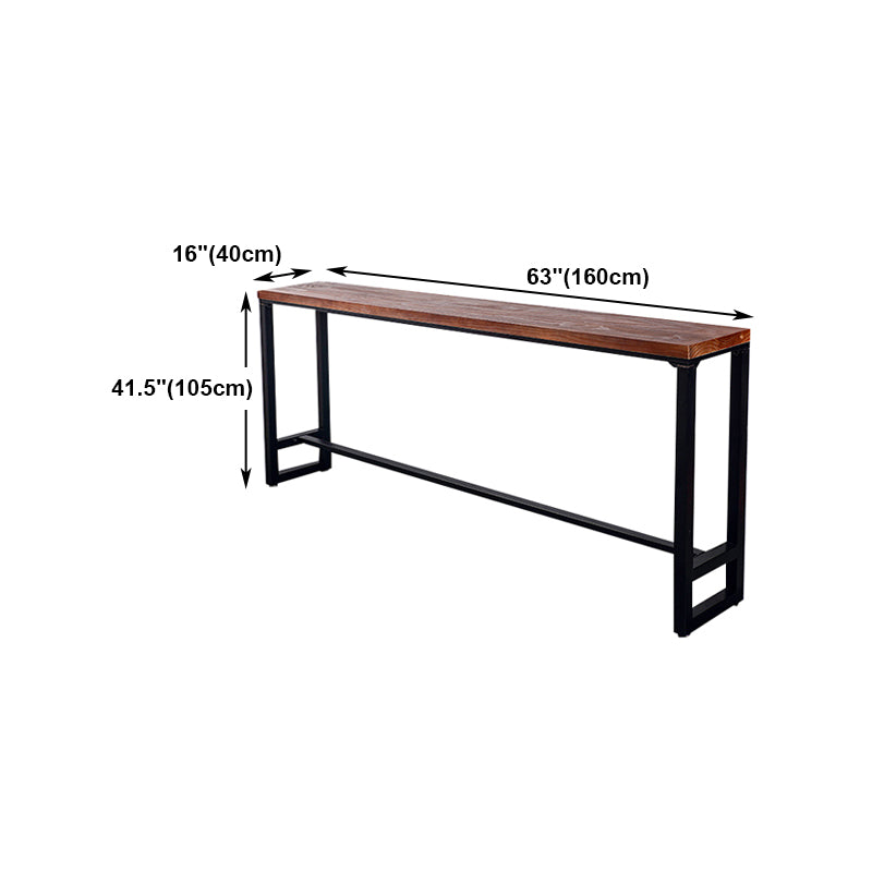 Natural Wood Top Bar Table Rectangle Industrial Footrest Indoor Bar Dining Table