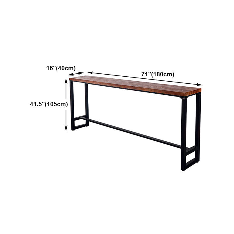 Natural Wood Top Bar Table Rectangle Industrial Footrest Indoor Bar Dining Table