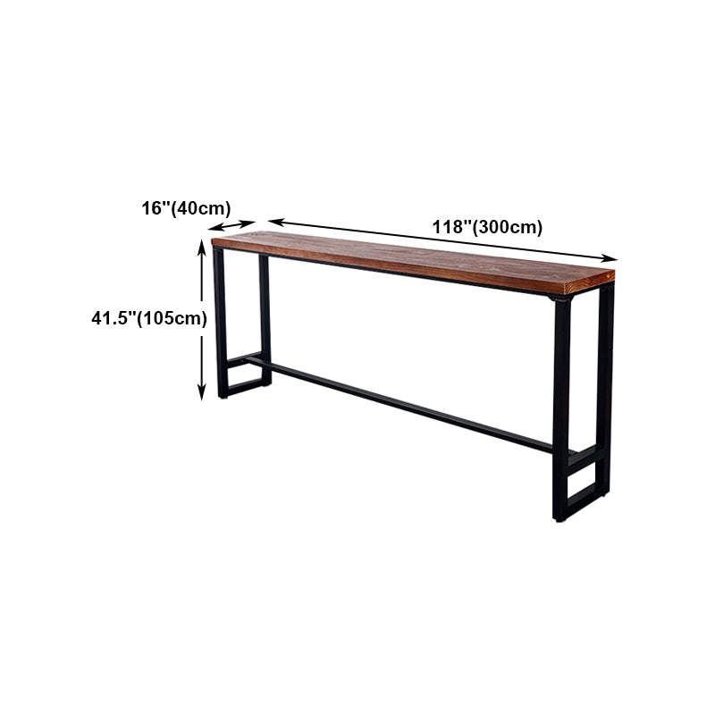 Natural Wood Top Bar Table Rectangle Industrial Footrest Indoor Bar Dining Table