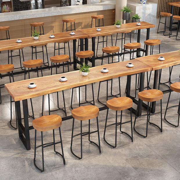 Rectangle Counter Table Footrest Wood Modern Cocktail Bar Table in Natural
