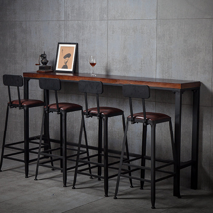 Indoor Brown Wood Bistro Table Modern Rectangle Footrest Cocktail Bar Table