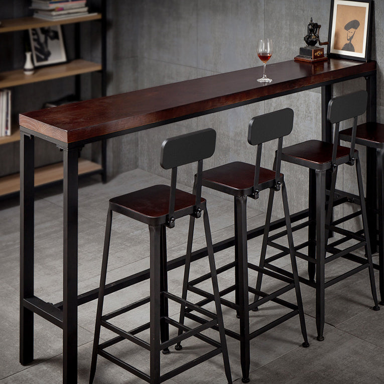 Indoor Brown Wood Bistro Table Modern Rectangle Footrest Cocktail Bar Table