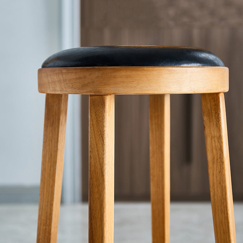 Contemporary Style Bar-stool Round Counter Bar Stool with Wooden Legs for Kitchen