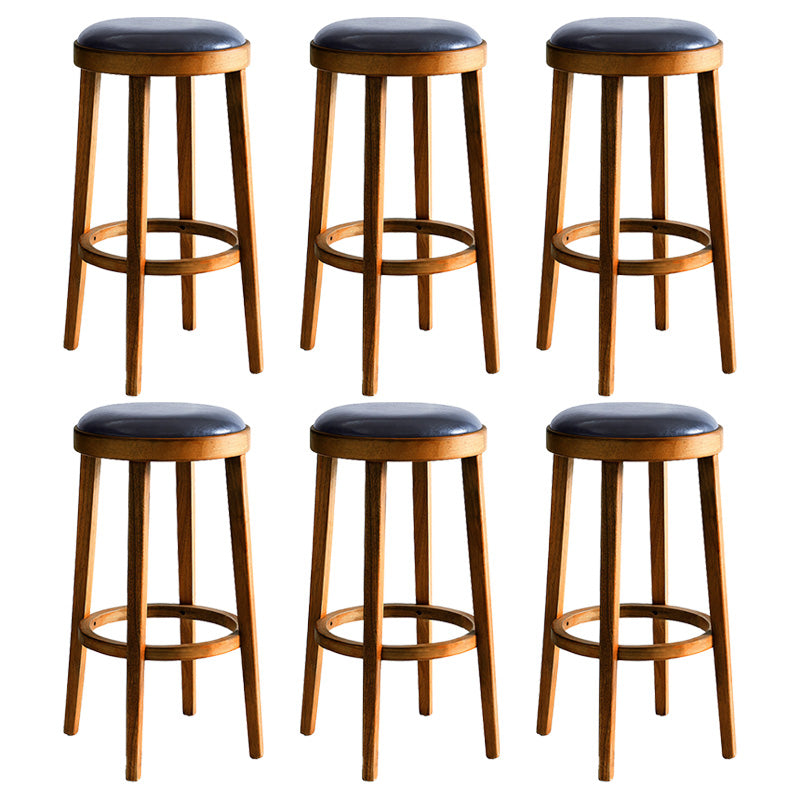 Contemporary Style Bar-stool Round Counter Bar Stool with Wooden Legs for Kitchen