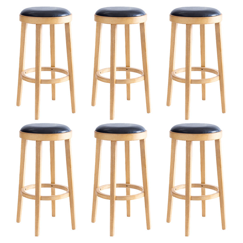 Contemporary Style Bar-stool Round Counter Bar Stool with Wooden Legs for Kitchen