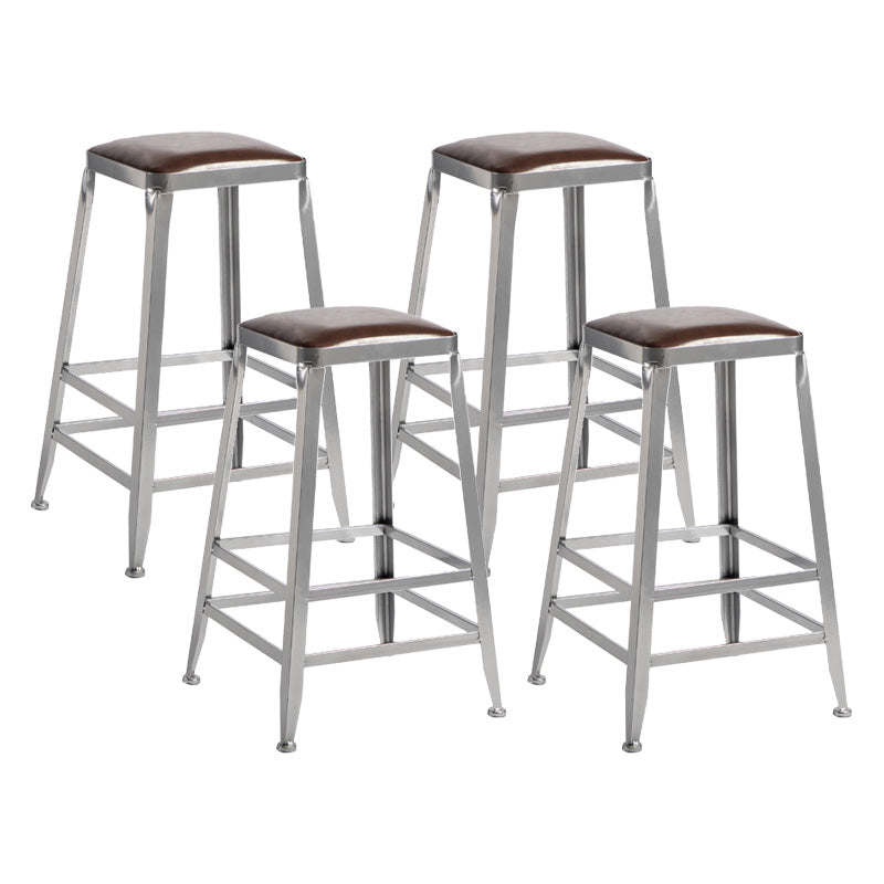Industrial Coffee Shop Footrest Stools Silver Iron Bar Stool