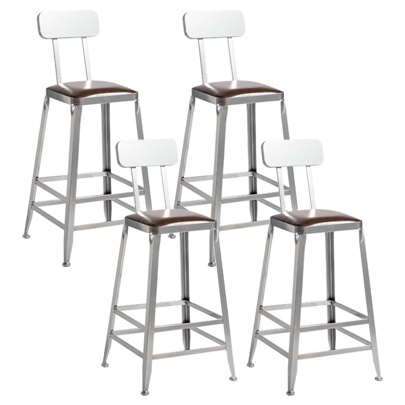 Industrial Coffee Shop Footrest Stools Silver Iron Bar Stool