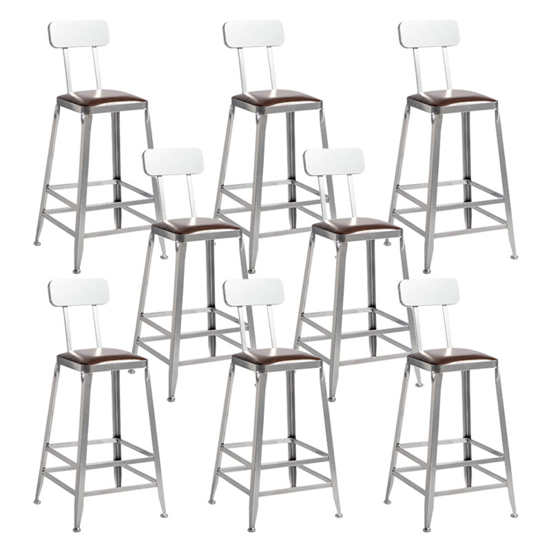 Industrial Coffee Shop Footrest Stools Silver Iron Bar Stool