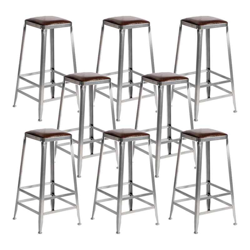 Industrial Coffee Shop Footrest Stools Silver Iron Bar Stool