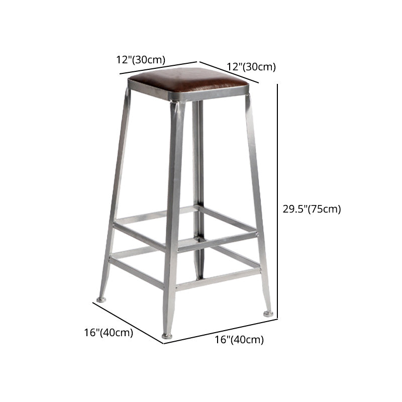 Industrial Coffee Shop Footrest Stools Silver Iron Bar Stool