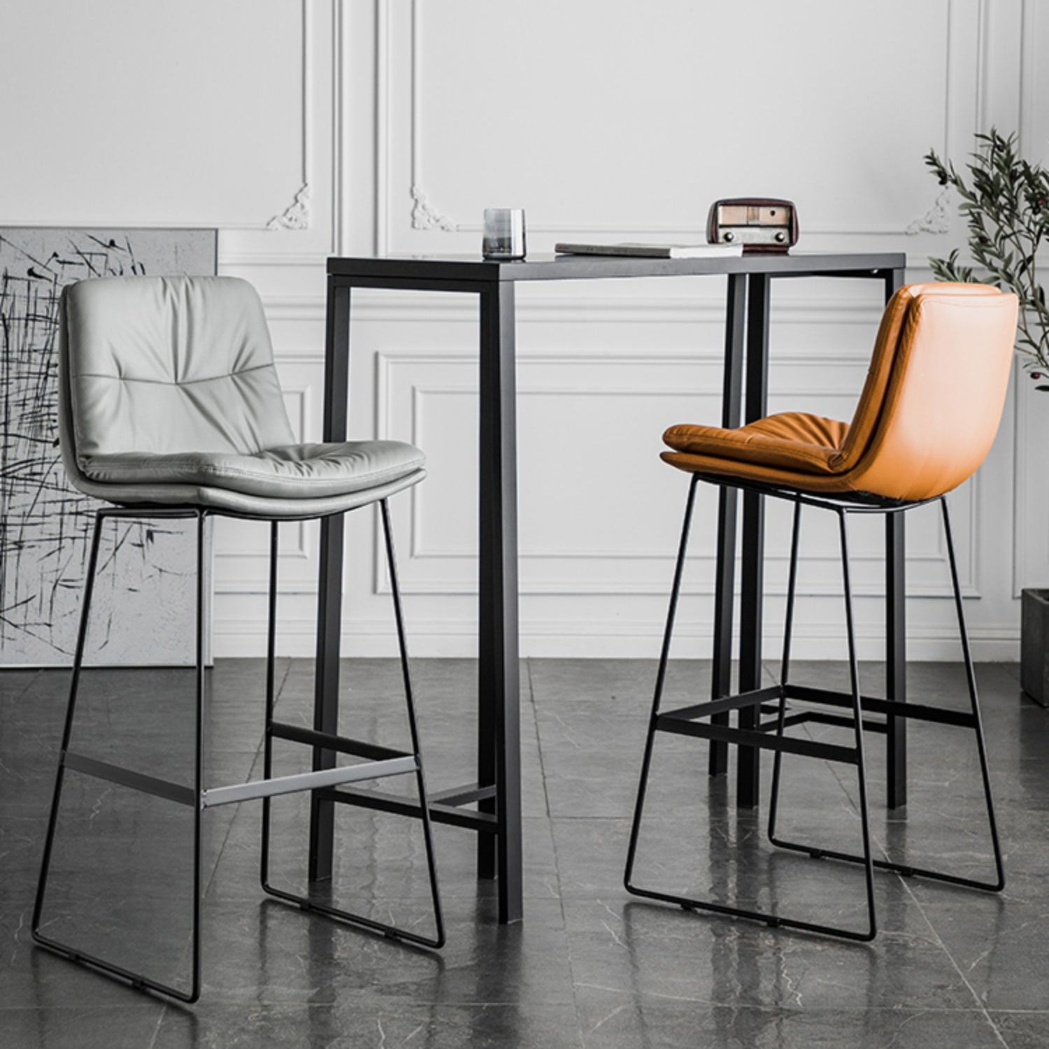 Scandinavian Low Back Home Stool Matte Finish Upholstered Bar Stools