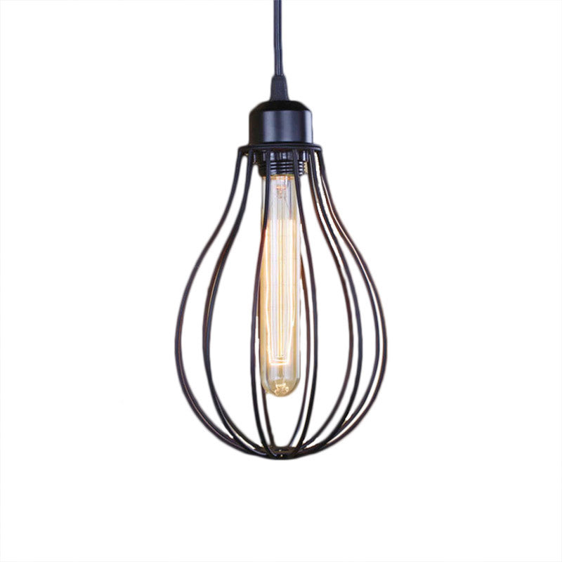 Metallic Black/Brass Pendant Ceiling Light Wire Cage 1 Light Vintage Industrial Ceiling Light with Bulb Shade