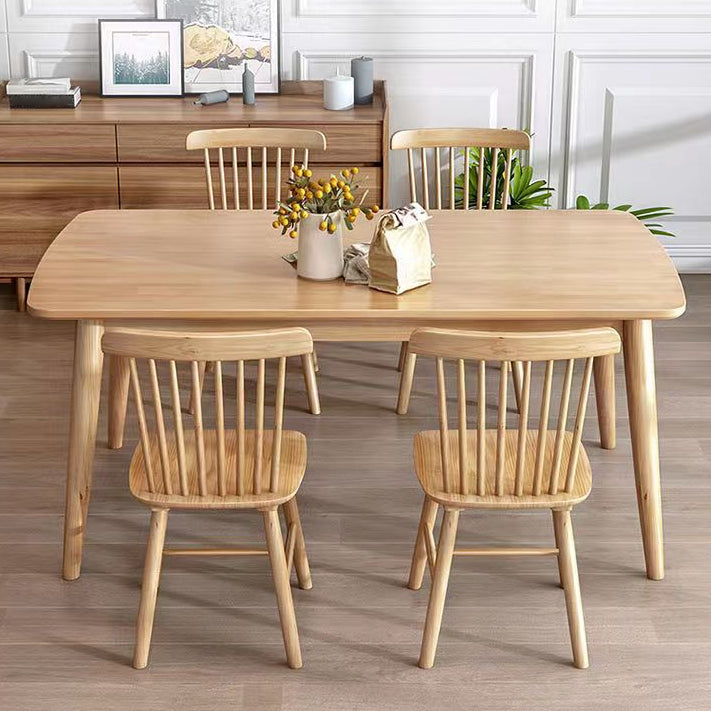 Modern Rubber Wood Dinette Set 1/2/5/7 Pieces Rectangle Beige Dining Table Set