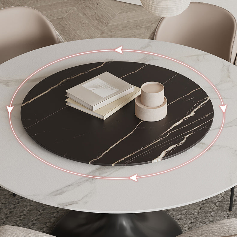 Modern Round Dining Table Set 1/3/4/5/7 Pieces Sintered Stone Dinette Set with Turntable