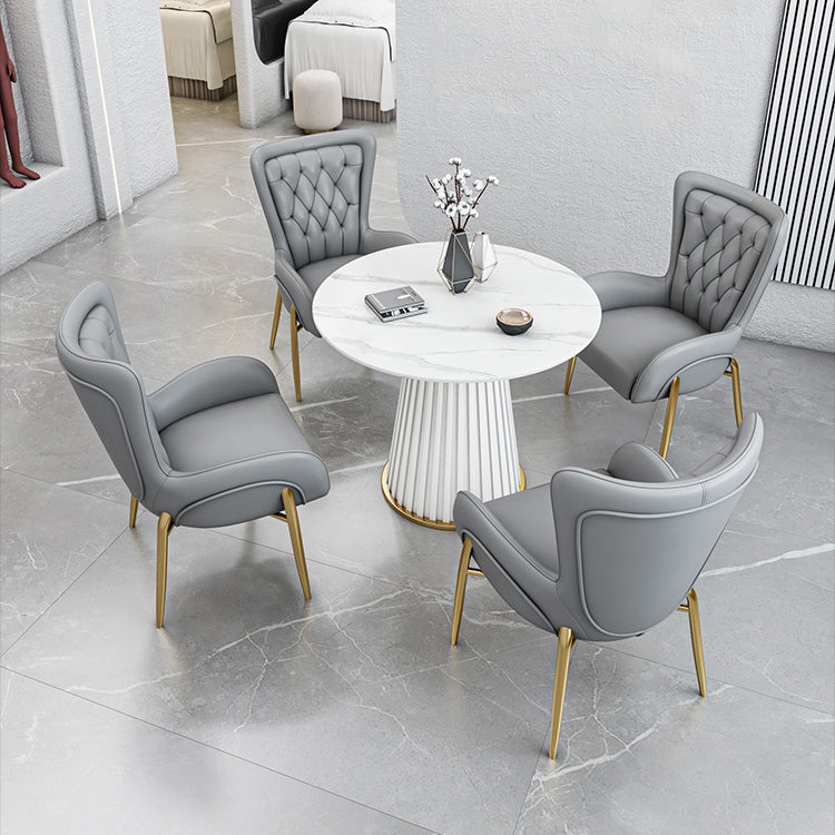Glam Sintered Stone Dining Table Round Dinner Room Kitchen Table with Pedestal Base