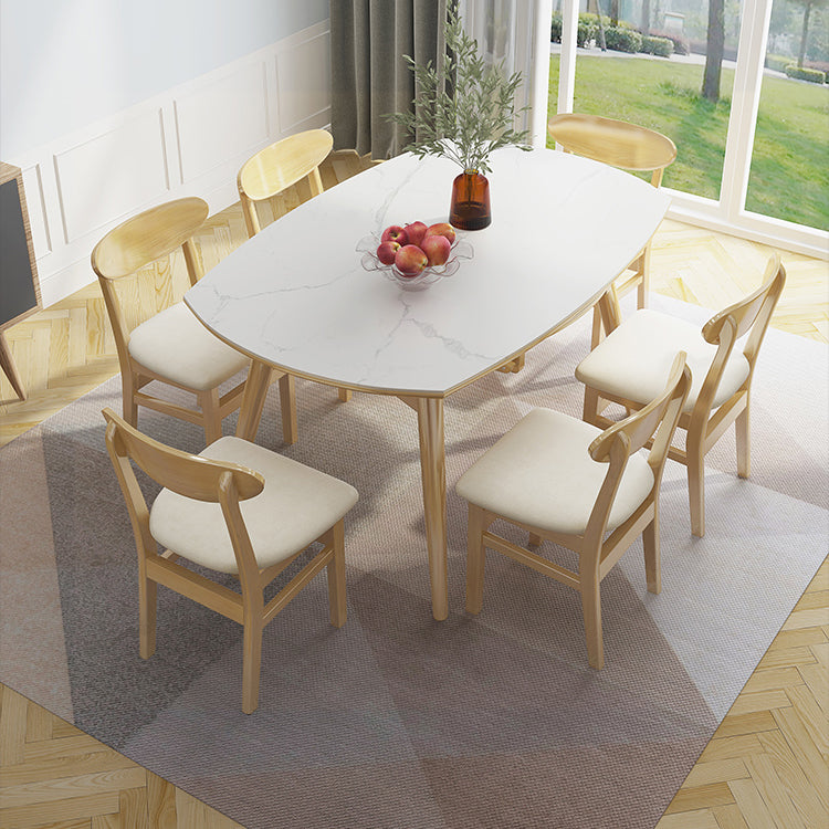 Modern Adjustable Dining Table Stone and Solid Wood Tripod Home Kitchen Table
