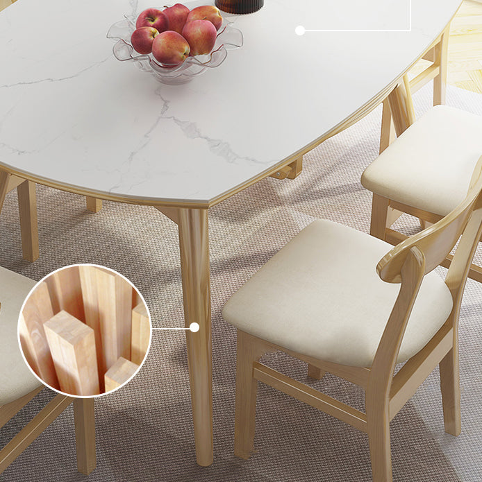 Modern Adjustable Dining Table Stone and Solid Wood Tripod Home Kitchen Table