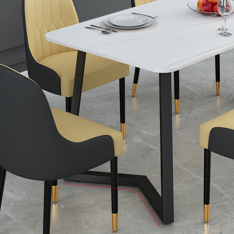 Sintered Stone Top Industrial Table for Restaurant Rectangle Dining Table Double Pedestal