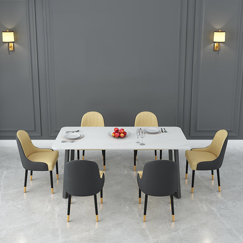 Sintered Stone Top Industrial Table for Restaurant Rectangle Dining Table Double Pedestal