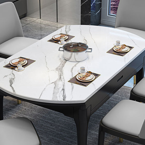 Round Marble Dining Table Modern 4 Legs Dining Table with Leaf Extension