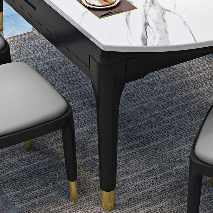 Round Marble Dining Table Modern 4 Legs Dining Table with Leaf Extension