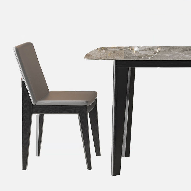 Rectangle Stone Dining table Modern 4 Black Solid Wood Legs Dining Table