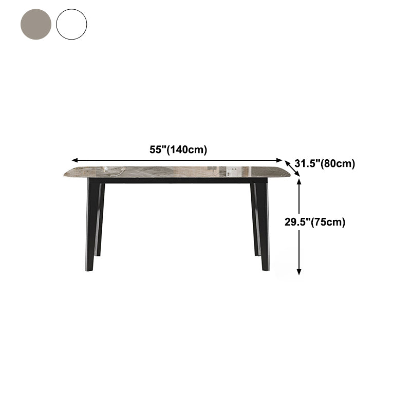 Rectangle Stone Dining table Modern 4 Black Solid Wood Legs Dining Table
