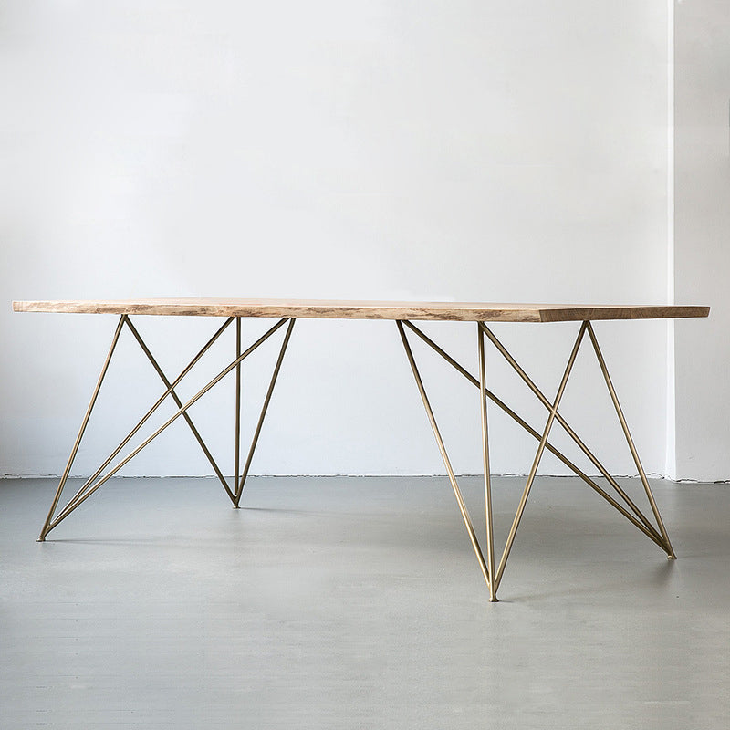 Wood Top Dining Table Industrial Rectangle Table with Double Pedestal Base