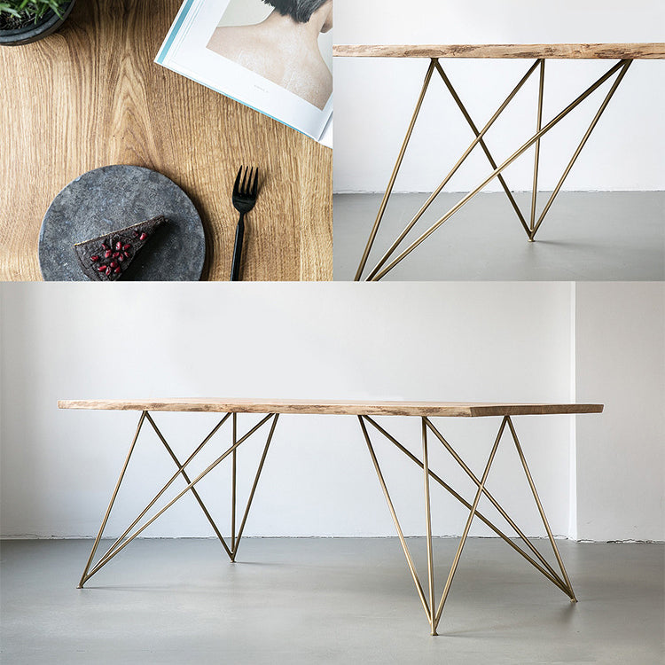 Wood Top Dining Table Industrial Rectangle Table with Double Pedestal Base