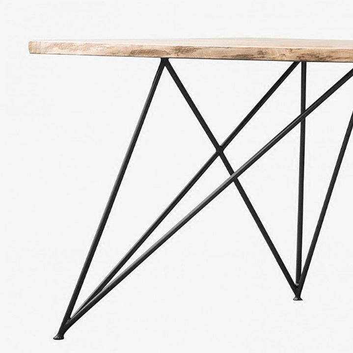 Wood Top Dining Table Industrial Rectangle Table with Double Pedestal Base