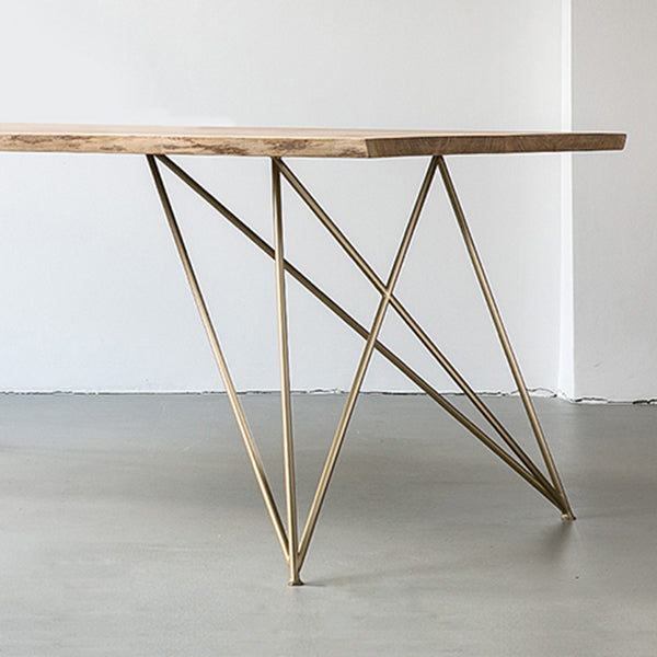 Wood Top Dining Table Industrial Rectangle Table with Double Pedestal Base