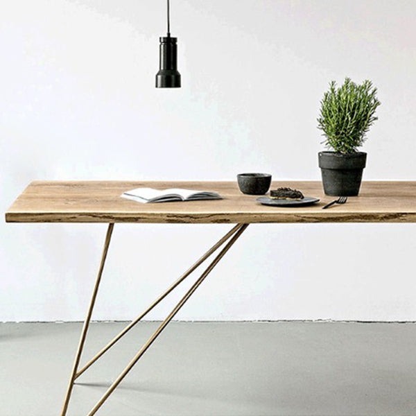 Wood Top Dining Table Industrial Rectangle Table with Double Pedestal Base