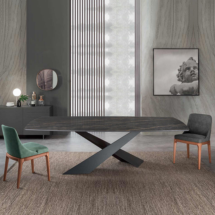 Traditional Luxury Dining Table Stone and Metal Pedestal Casual Dining Table