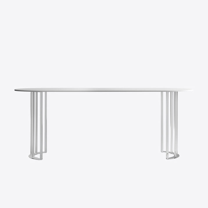 White Stone Dining Table Contemporary Dining Table with Sled Base