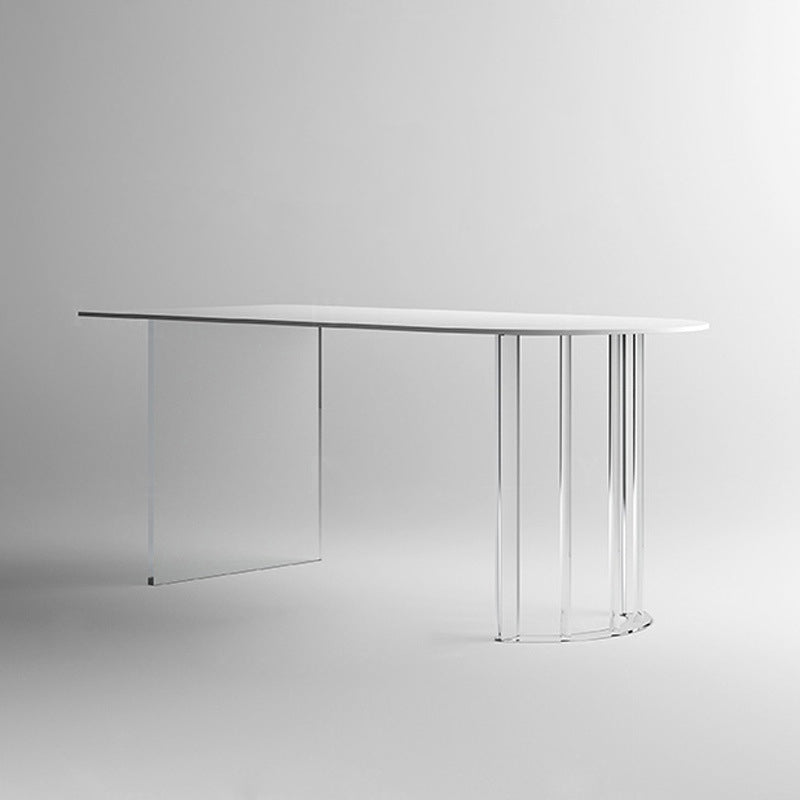 White Stone Dining Table Contemporary Dining Table with Sled Base