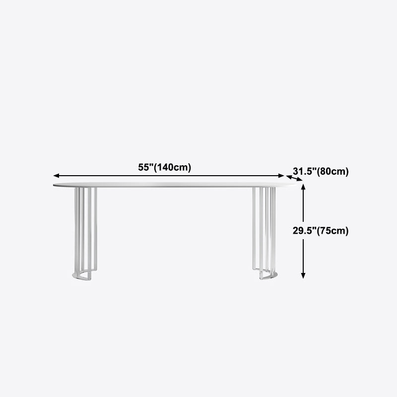 White Stone Dining Table Contemporary Dining Table with Sled Base
