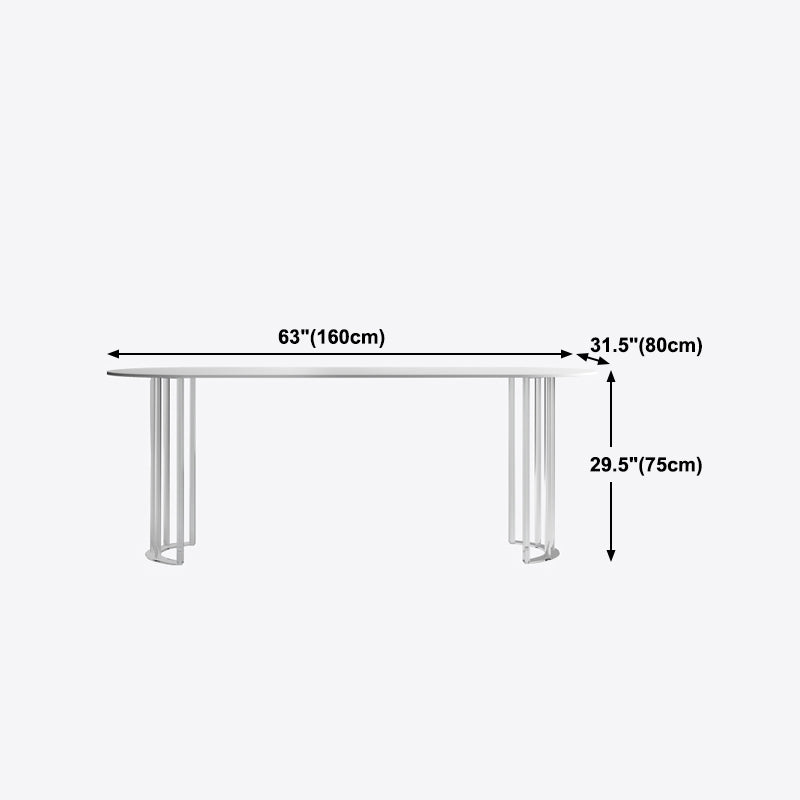 White Stone Dining Table Contemporary Dining Table with Sled Base
